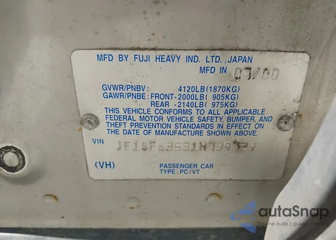 2001 Subaru Forester L из США, поврежденный, VIN JF1SF63531H734724